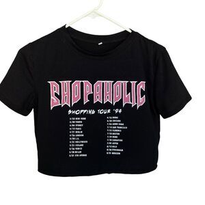 Shopaholic Shirt Womens Small DIY Crop Top Novelty Funny Grunge Black